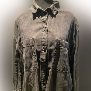 Grunge Black Denim Button-Up